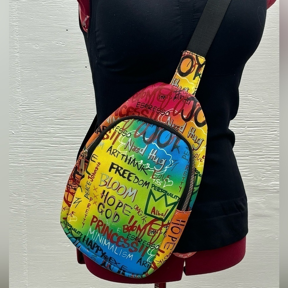 Graffiti Sling Bag Crossbody Urban Vegan zipper Closure